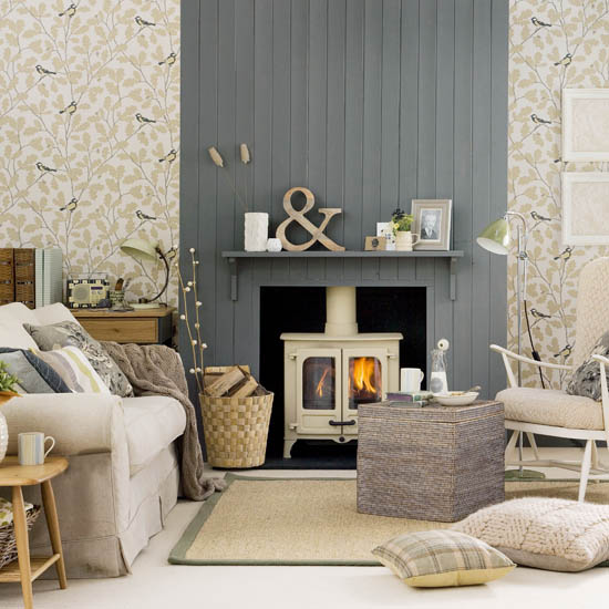living grey cream cosy colour dark looks decor autumn interior panelling painted ideal rooms burner fireplace neutral greene housetohome gray